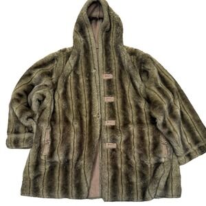 Plus Size 3X Faux Fur Suede Coat Hooded Reversible Shearling Lined Brown